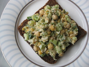 Delicious chickpea salad on rye toast